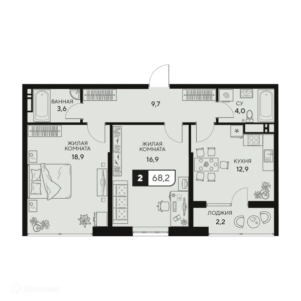 Планировка 2 комн. в ЖК Жилой комплекс "18/3"
