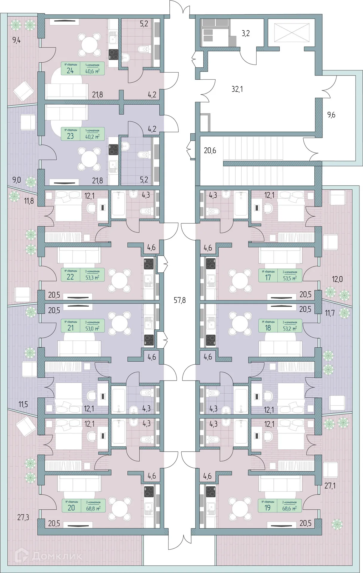 Планировка 2-комнатной квартиры 87.57 м² в ЖК Гостиничный комплекс Морелло, г. Анапа — фото 2