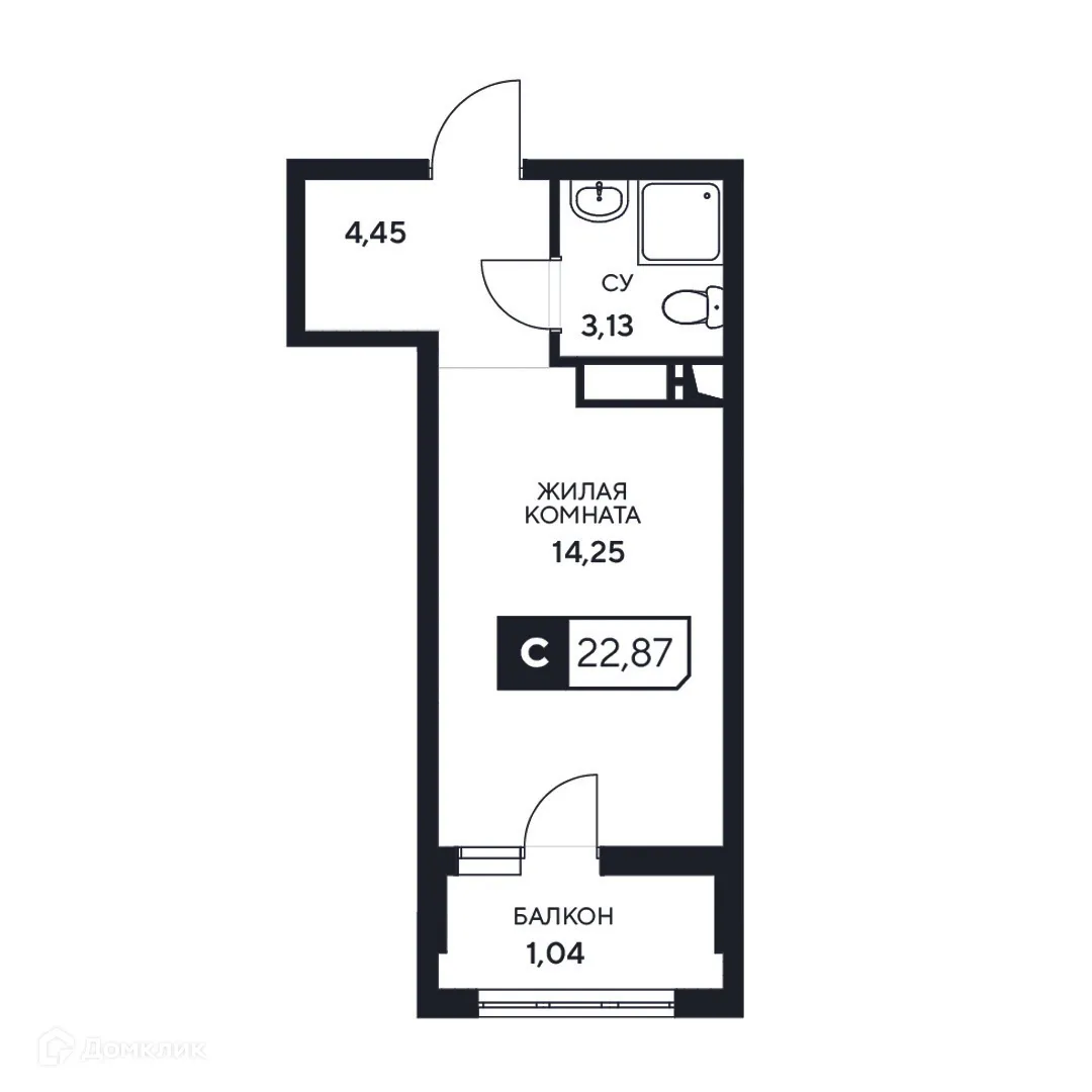 Планировка студии квартиры 22.87 м² в ЖК"Центральный", г. Анапа — фото 1