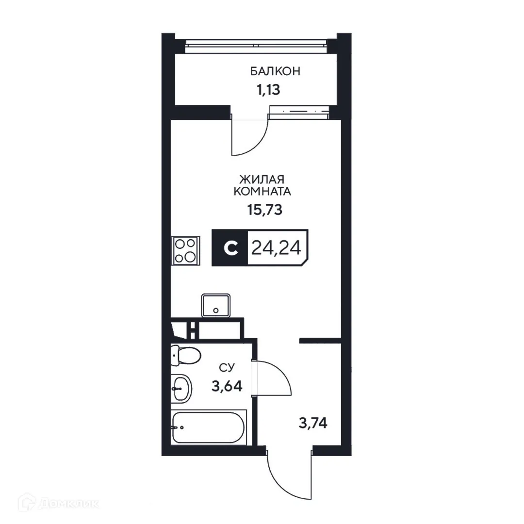 Планировка студии квартиры 24.24 м² в ЖК"Центральный", г. Анапа — фото 1