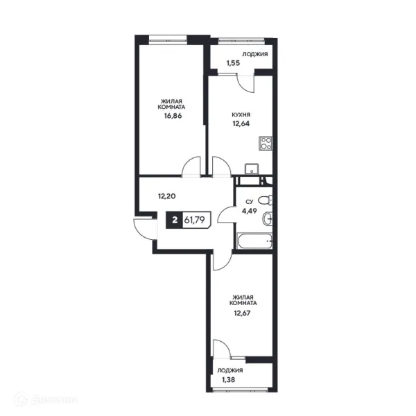 Планировка 2 комн. в ЖК"Центральный"