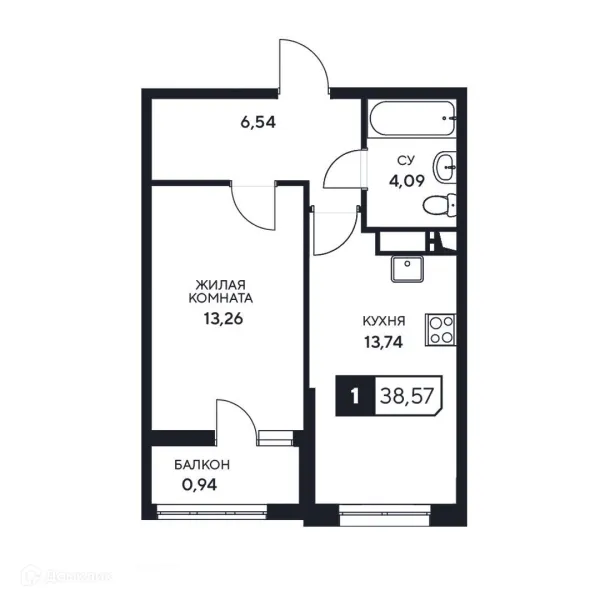 Планировка 1 комн. в ЖК"Центральный"