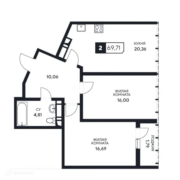 Планировка 2 комн. в ЖК"Центральный"