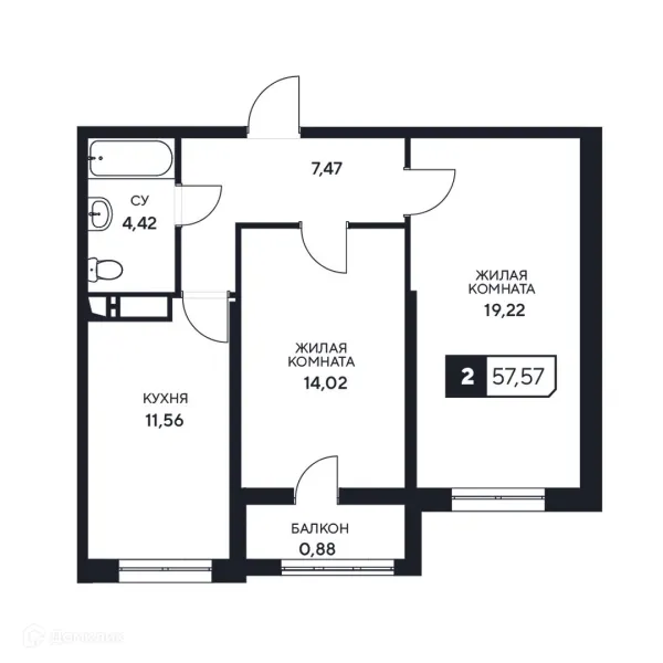 Планировка 2 комн. в ЖК"Центральный"