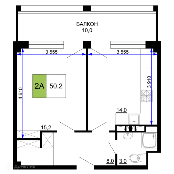 Планировка 2 комн. в ЖК Гостиничный комплекс «Мореград»