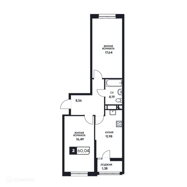 Планировка 2 комн. в ЖК"Центральный"