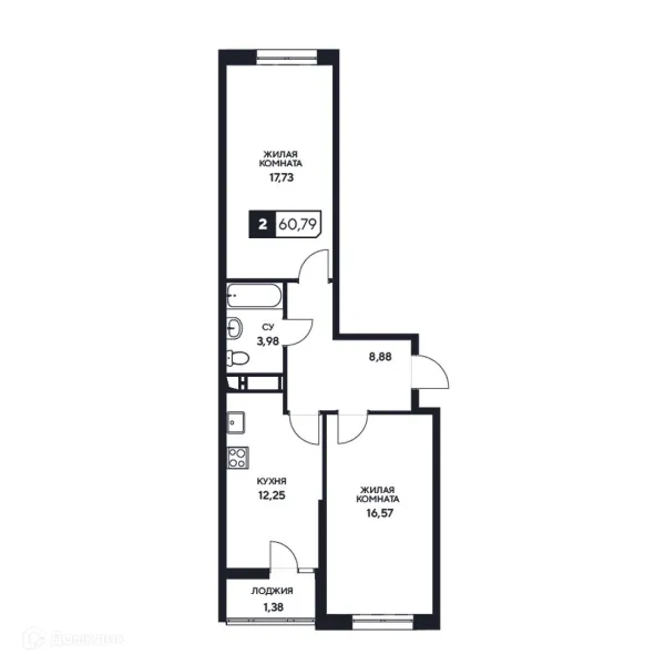 Планировка 2 комн. в ЖК"Центральный"