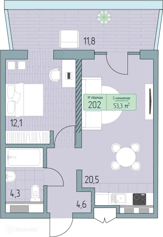 Планировка 2 комн. в ЖК Гостиничный комплекс Морелло