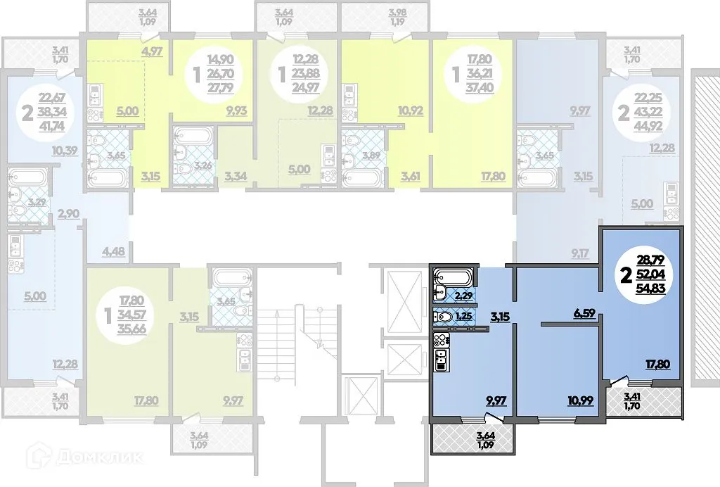 Планировка 2-комнатной квартиры 54.83 м² в ЖК Горгиппия, г. Анапа — фото 1