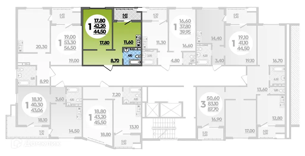 Планировка 1-комнатной квартиры 44.5 м² в ЖК Горгиппия, г. Анапа — фото 1