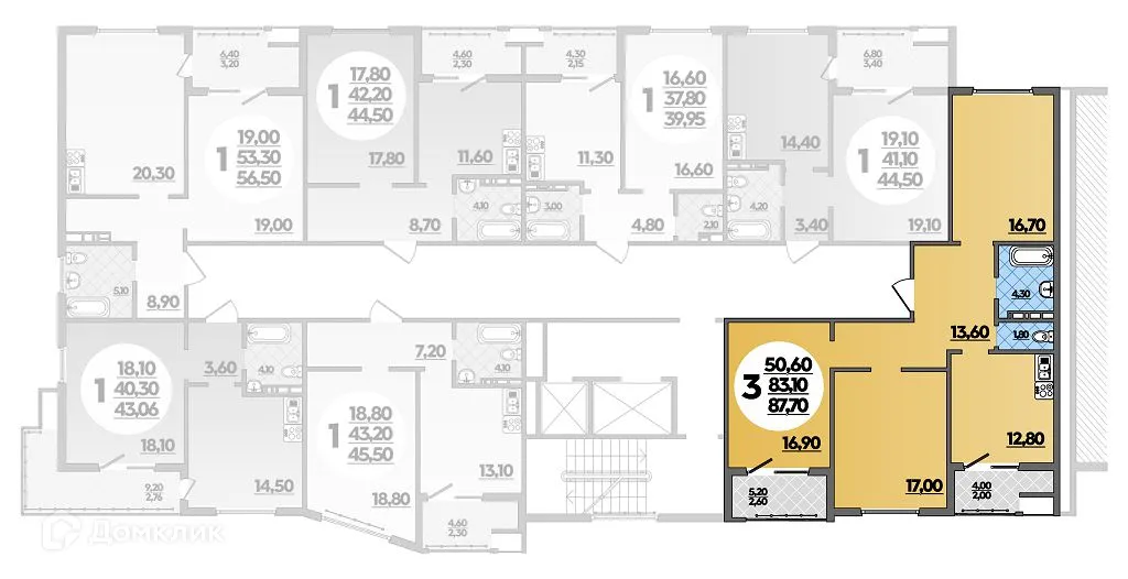 Планировка 3-комнатной квартиры 87.7 м² в ЖК Горгиппия, г. Анапа — фото 1