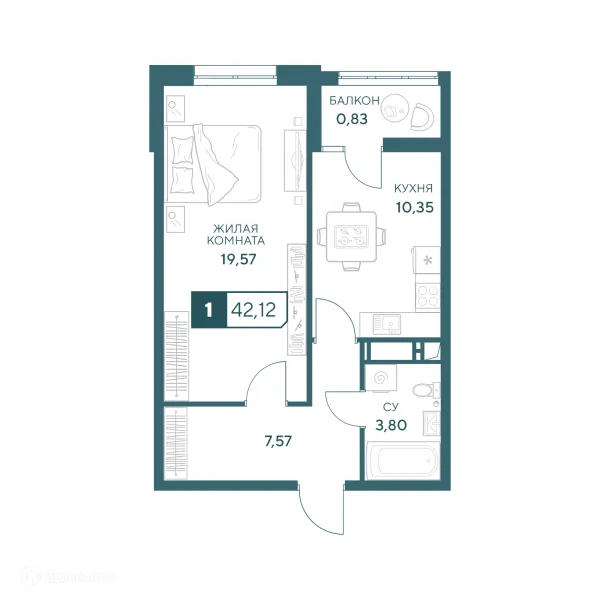 Планировка 1 комн. в ЖК"Центральный"