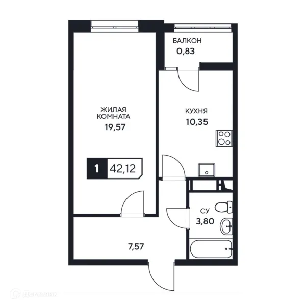 Планировка 1 комн. в ЖК"Центральный"