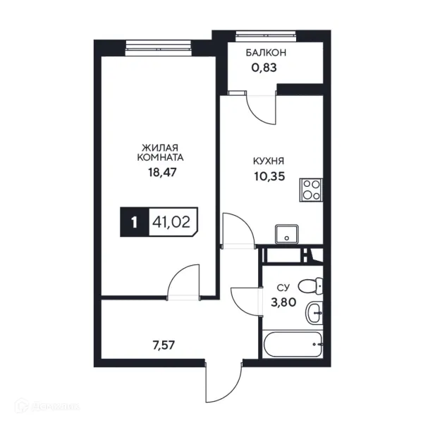 Планировка 1 комн. в ЖК"Центральный"