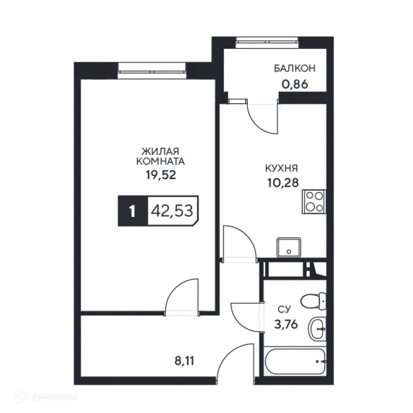 Планировка 1 комн. в ЖК"Центральный"