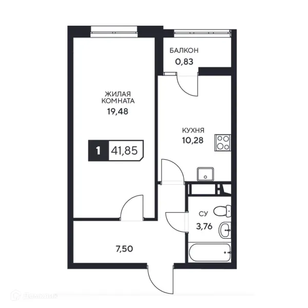 Планировка 1 комн. в ЖК"Центральный"