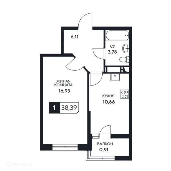 Планировка 1 комн. в ЖК"Центральный"