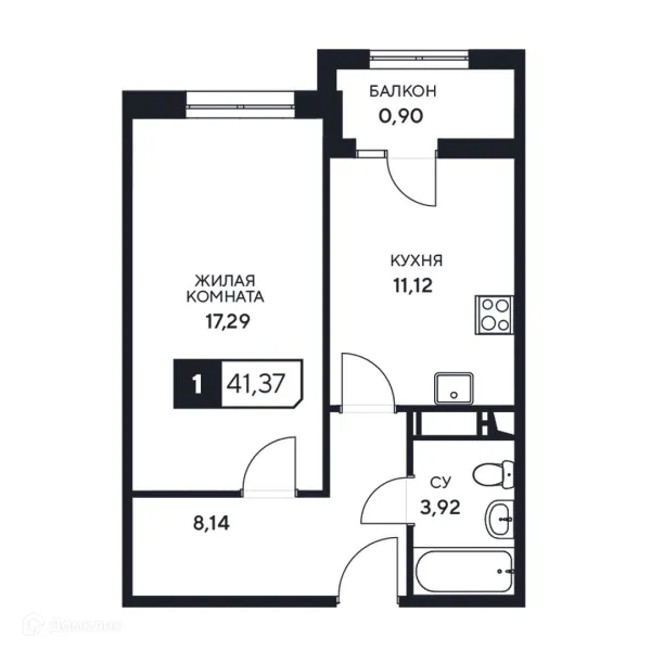 Планировка 1 комн. в ЖК"Центральный"