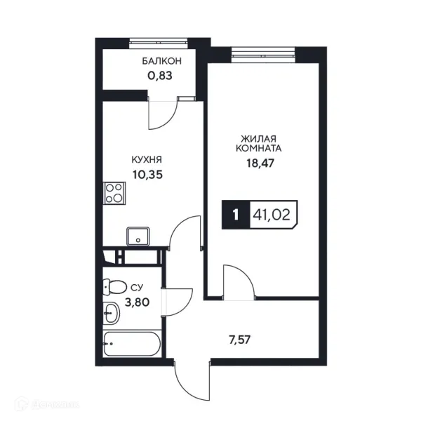 Планировка 1 комн. в ЖК"Центральный"