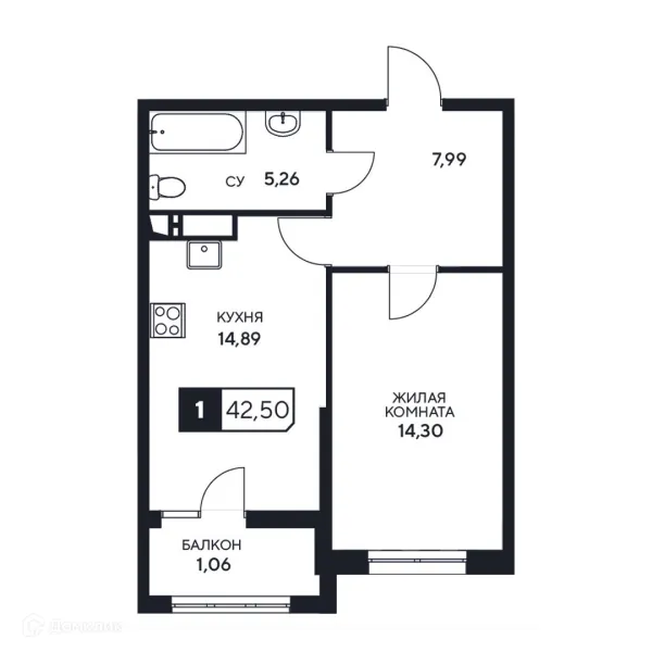 Планировка 1 комн. в ЖК"Центральный"