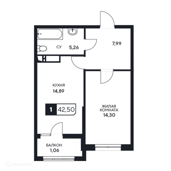 Планировка 1 комн. в ЖК"Центральный"
