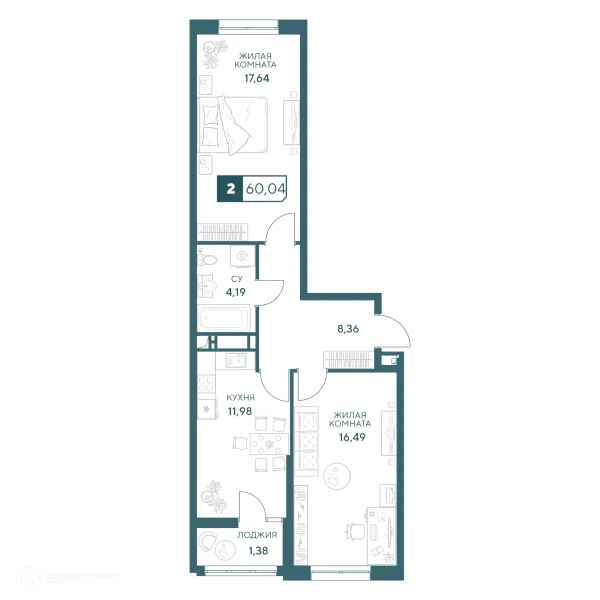 Планировка 2 комн. в ЖК"Центральный"