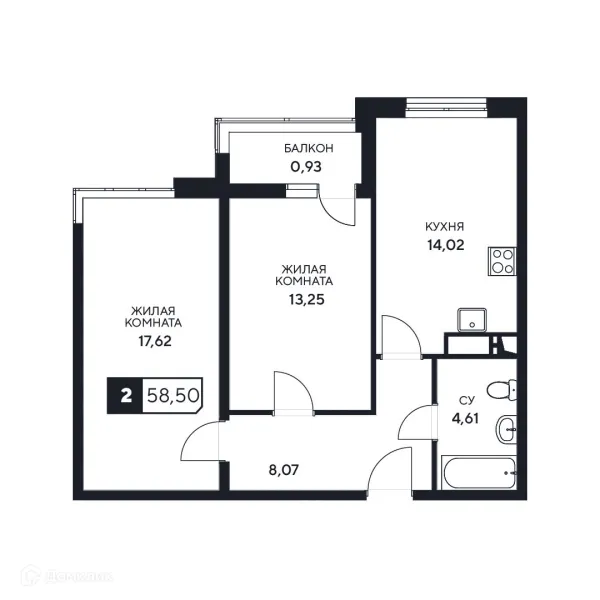 Планировка 2 комн. в ЖК"Центральный"