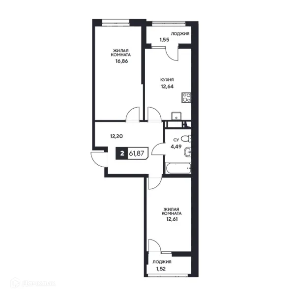 Планировка 2 комн. в ЖК"Центральный"