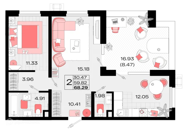 Планировка 2 комн. в ЖК Римские каникулы