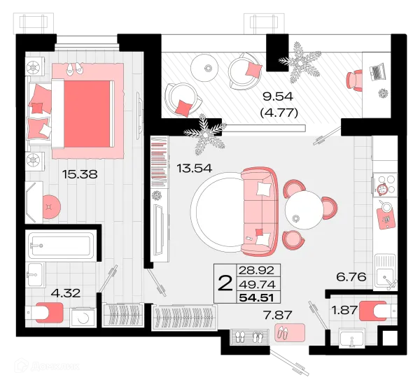 Планировка 2 комн. в ЖК Римские каникулы