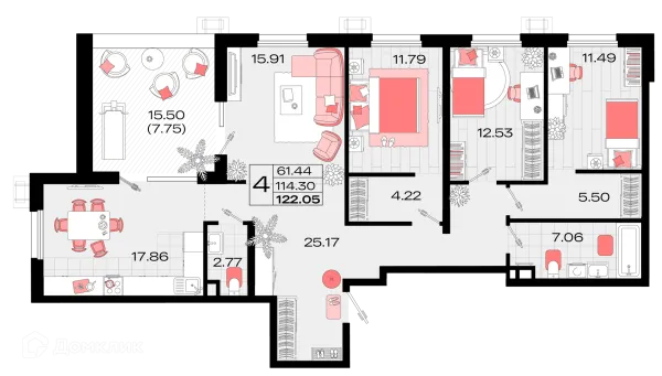 Планировка 4 комн. в ЖК Римские каникулы
