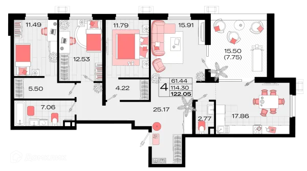 Планировка 4 комн. в ЖК Римские каникулы