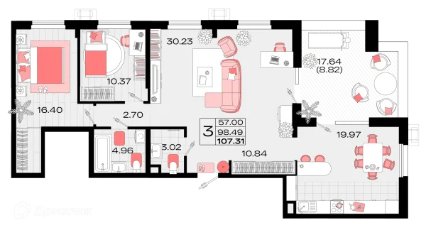 Планировка 3 комн. в ЖК Римские каникулы