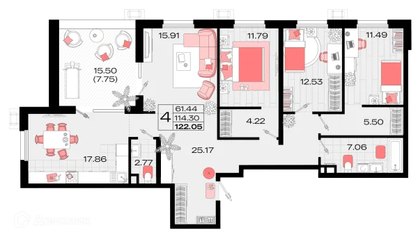 Планировка 4 комн. в ЖК Римские каникулы