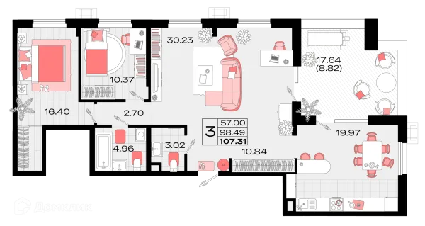 Планировка 3 комн. в ЖК Римские каникулы