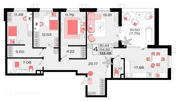Планировка 4 комн. в ЖК Римские каникулы