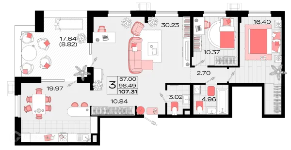 Планировка 3 комн. в ЖК Римские каникулы