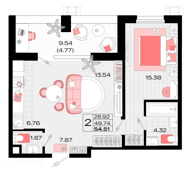Планировка 2 комн. в ЖК Римские каникулы