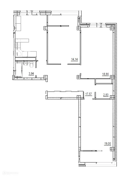 Планировка 3-комнатной квартиры 96.3 м² в ЖК на площади Труда, г. Волжский — фото 1