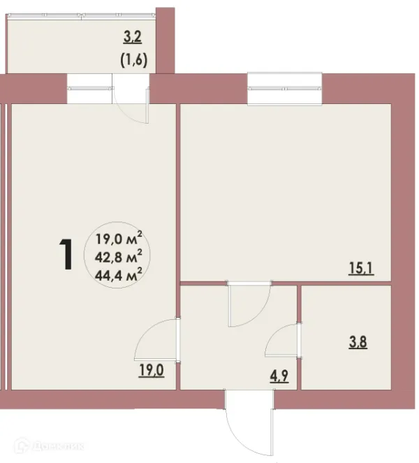 Планировка 1 комн. в ЖК Династия Парковый