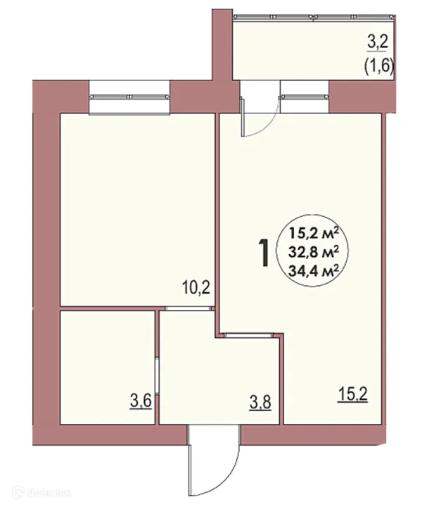 Планировка 1 комн. в ЖК Династия Парковый