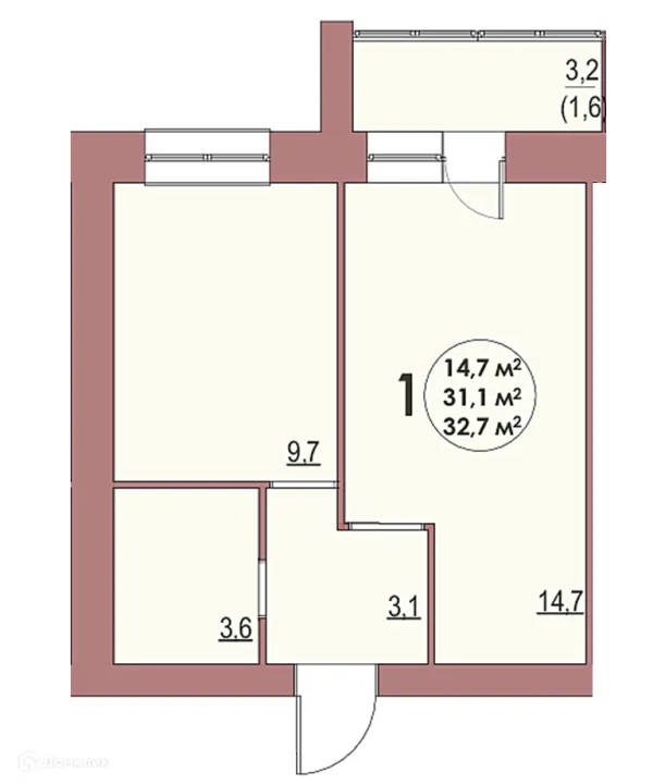 Планировка 1 комн. в ЖК Династия Парковый