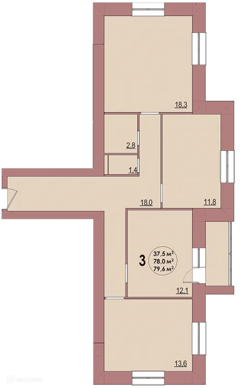 Планировка 3 комн. в ЖК Династия Парковый