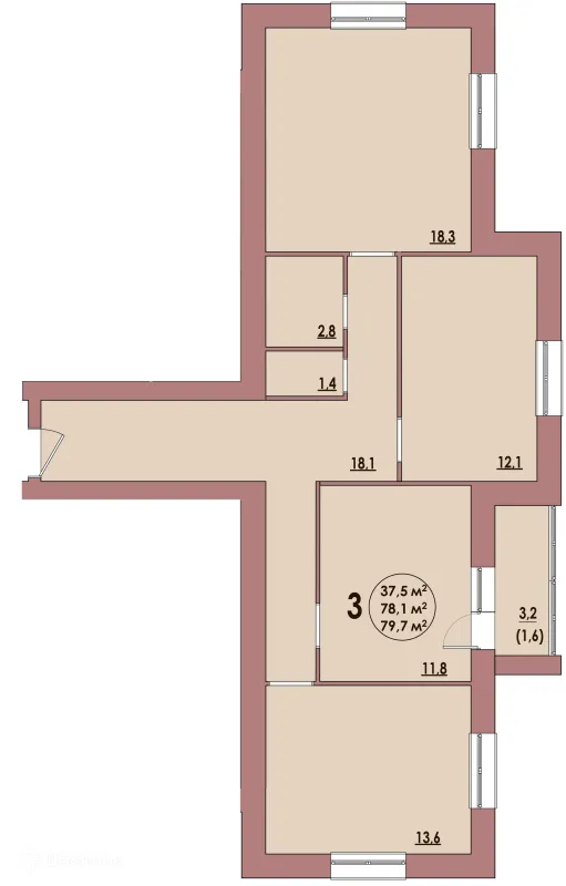 Планировка 3 комн. в ЖК Династия Парковый