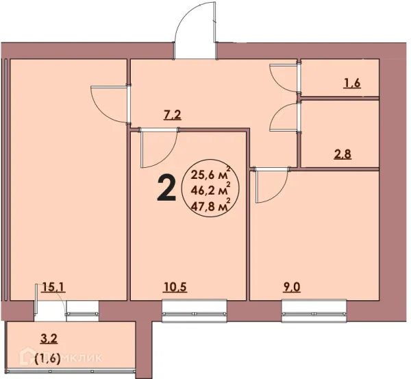 Планировка 2 комн. в ЖК Династия Парковый