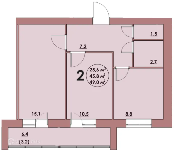 Планировка 2 комн. в ЖК Династия Парковый