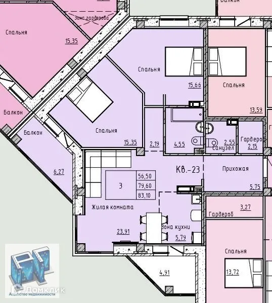 Планировка 3-комнатной квартиры 92.8 м² в ЖК Жилой дом по ул. имени генерала Карбышева, г. Волжский — фото 1