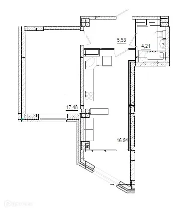 Планировка 1-комнатной квартиры 45.9 м² в ЖК на площади Труда, г. Волжский — фото 1