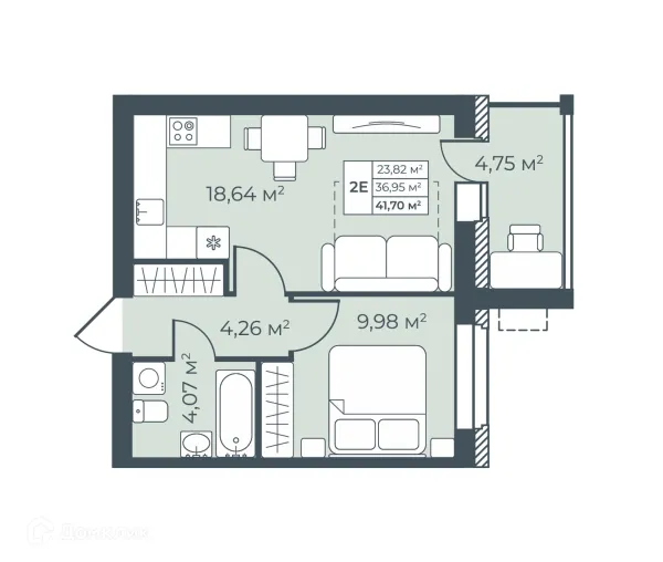 Планировка 2 комн. в ЖК Рябиновый