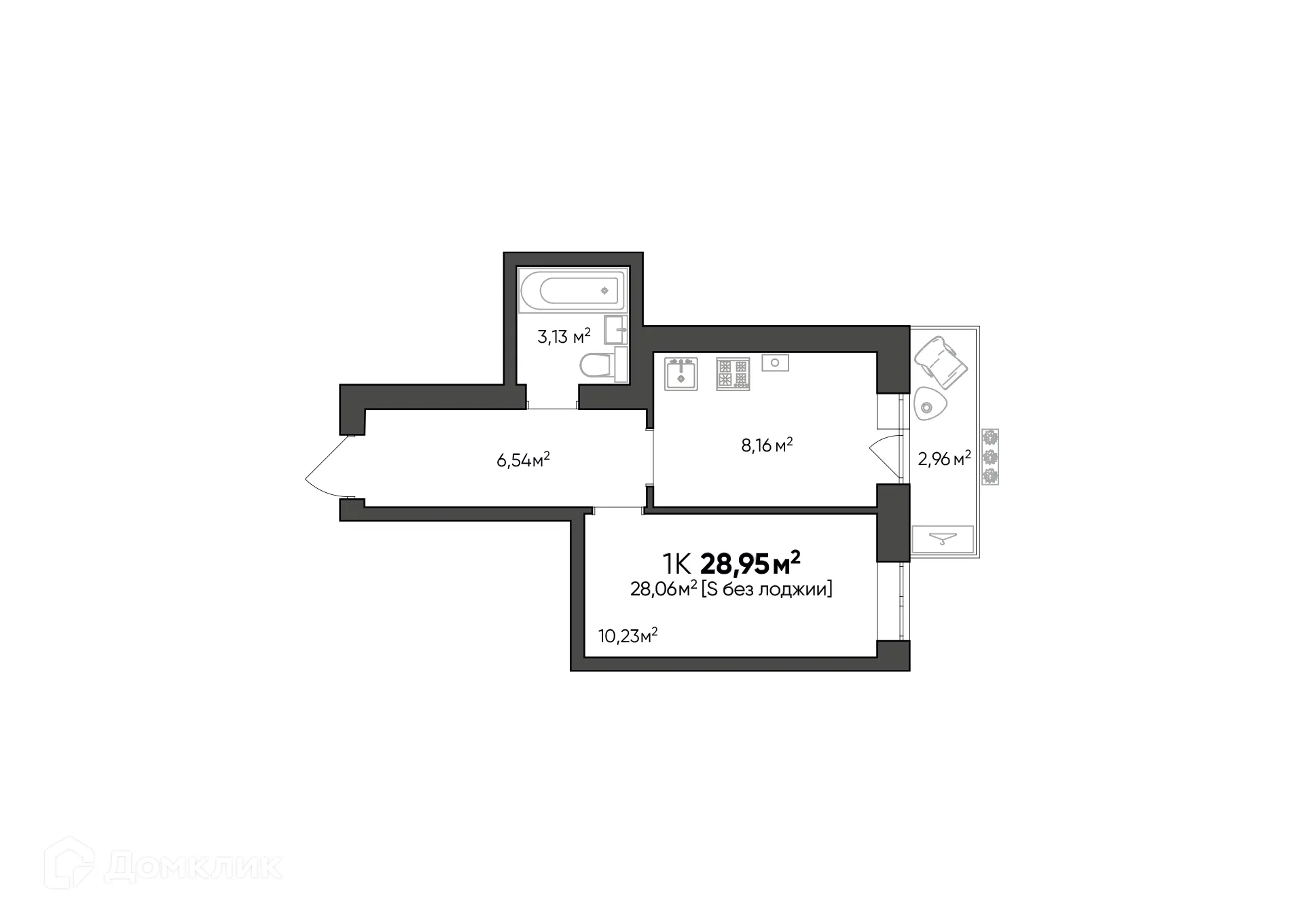 Планировка 1-комнатной квартиры 28.95 м² в ЖК Заволжье, г. Краснослободск — фото 1